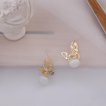 Gold Butterfly Opal Drop Earrings